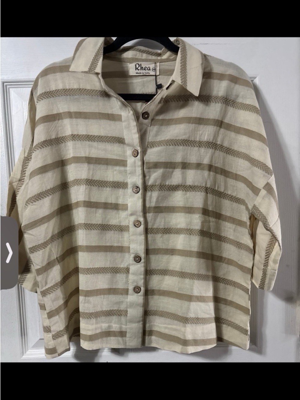 Rhea Beige & Cream Striped Button-Up Shirt
